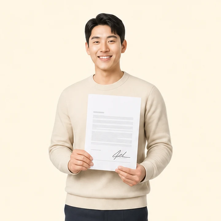신용불량 모닝 장기렌트 서면 견적서를 들고 있는 고객